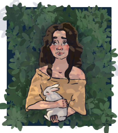 Ilustración mujer sosteniendo un conejo blanco